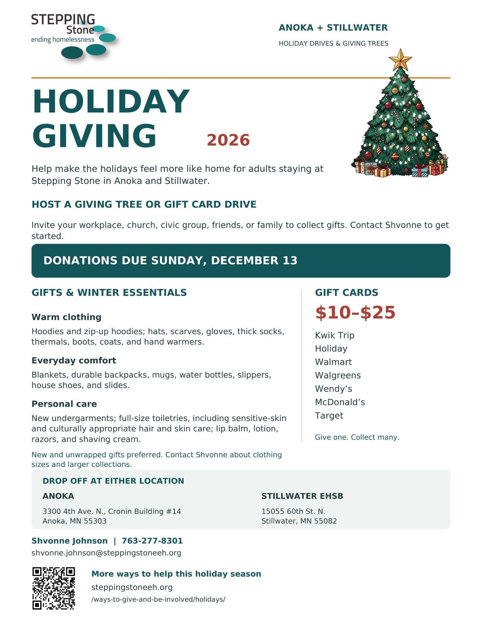 Stepping Stone Holiday Giving 2026 flyer